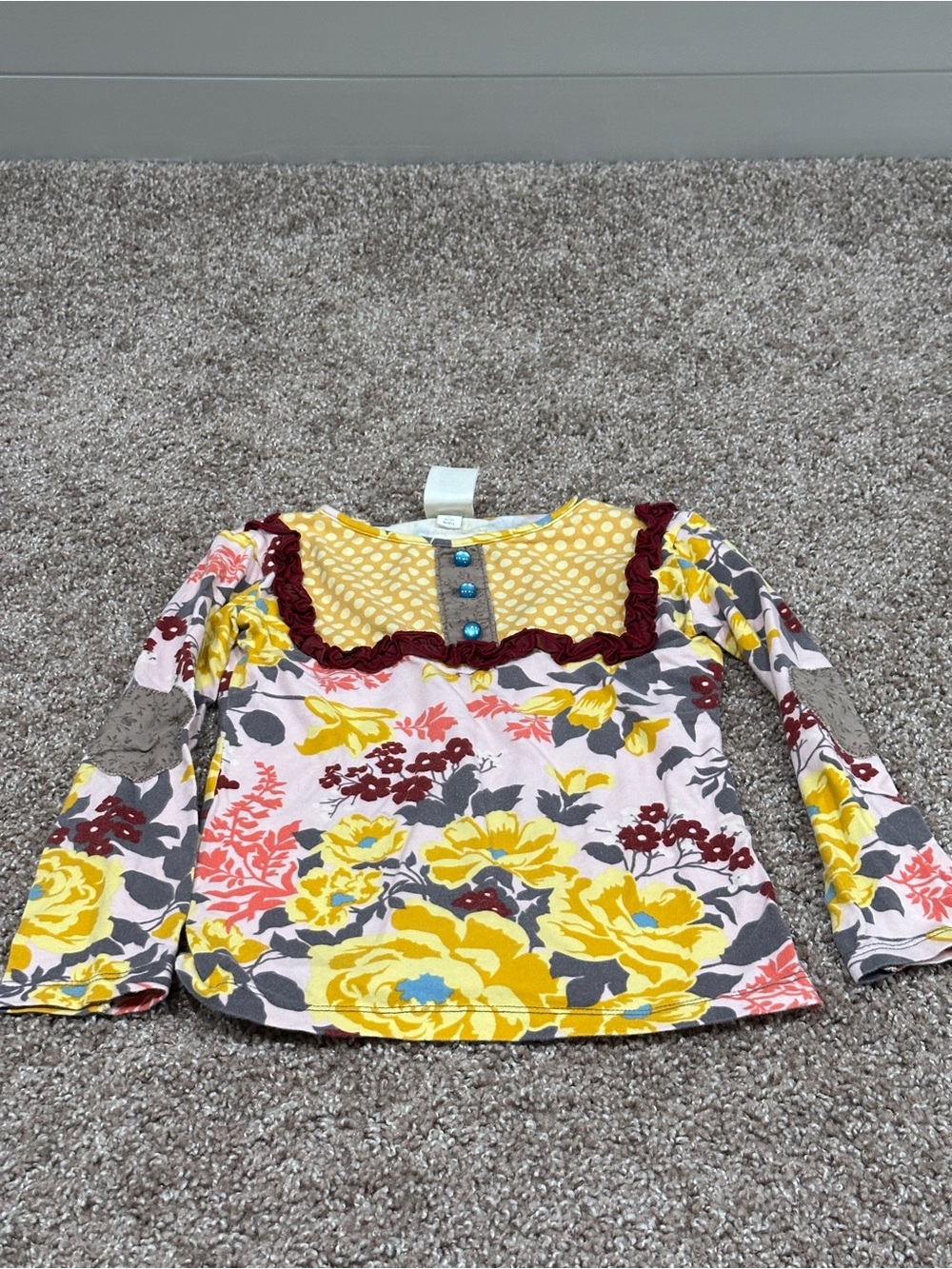 Persnickety Yellow Polka Dot Girls Top with Floral Trim